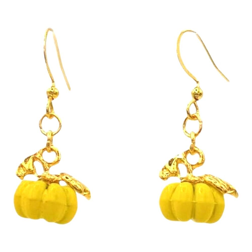 Yellow Pumpkin Earrings Fashion Jewelry Dangle Fall Halloween Thanksgiving